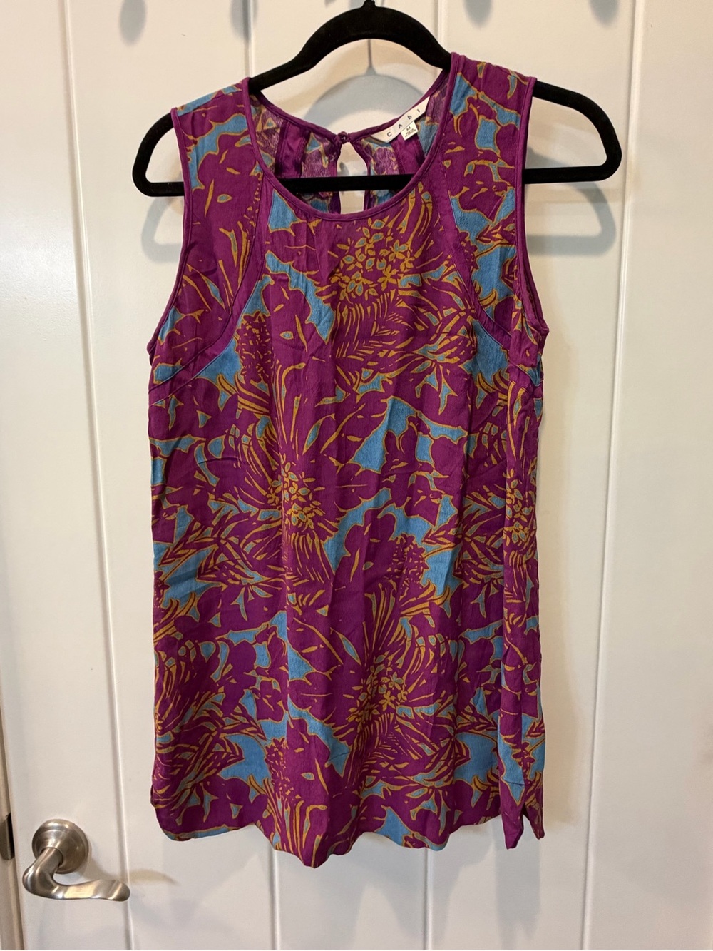 CAbi Purple, Blue & Gold Floral Sleeveless Tank